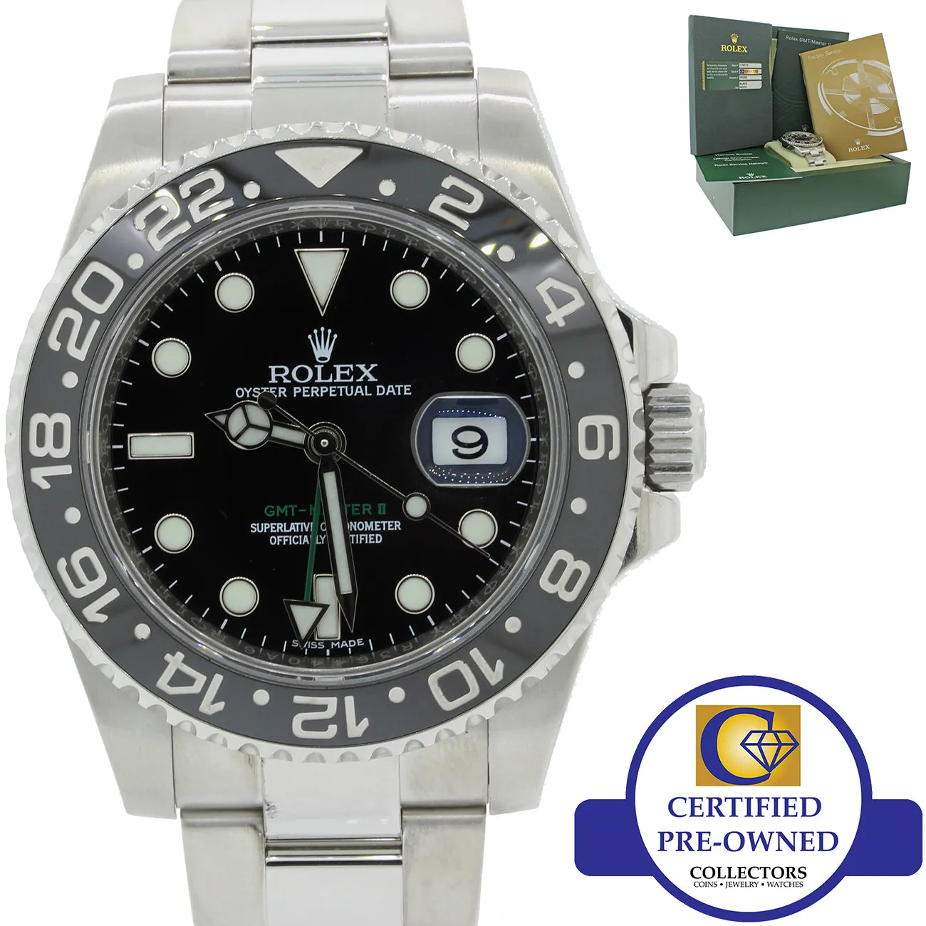 Random Serial PAPERS Rolex GMT Master II 116710 Steel Ceramic 40mm Black Watch