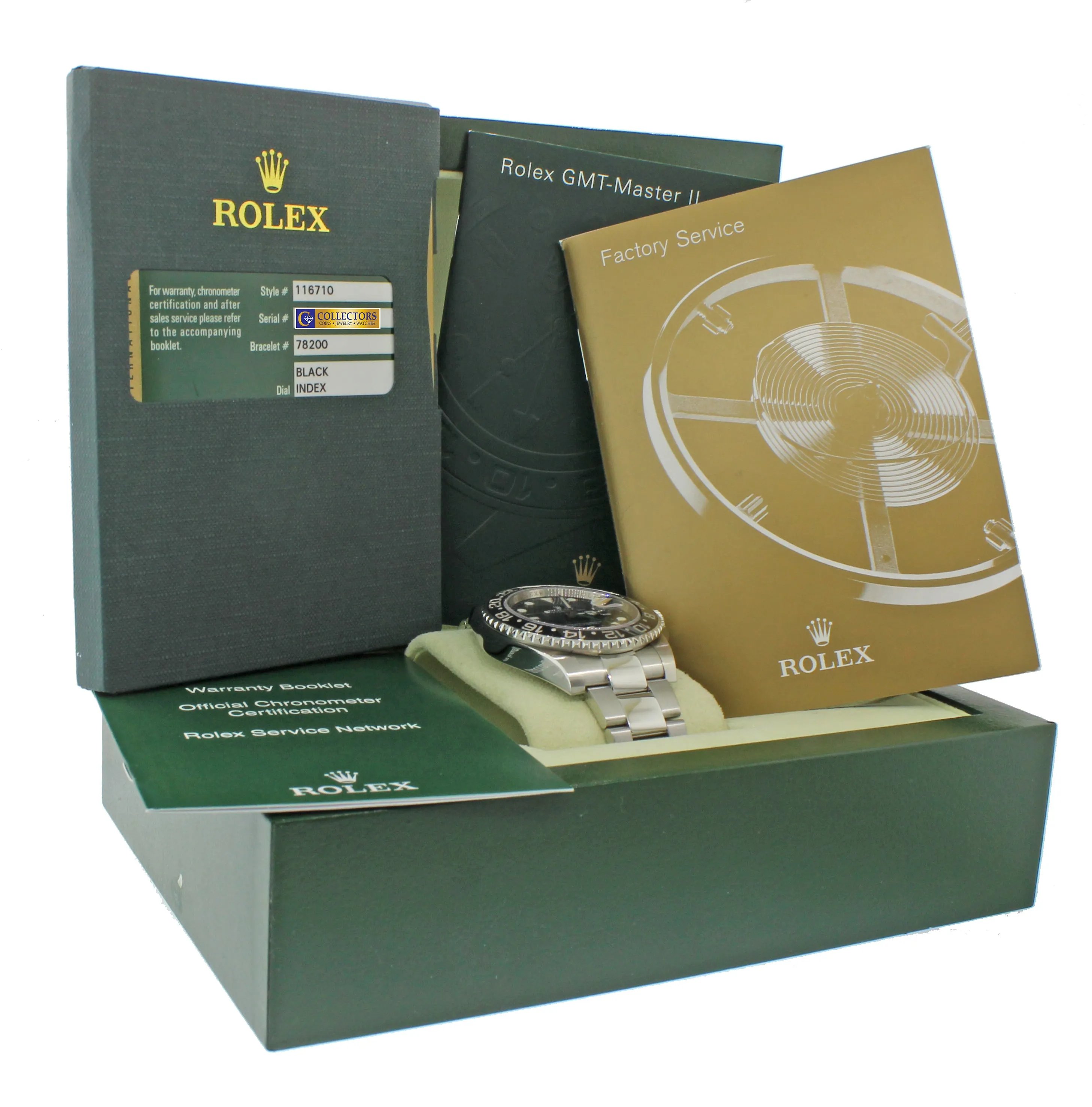 Random Serial PAPERS Rolex GMT Master II 116710 Steel Ceramic 40mm Black Watch