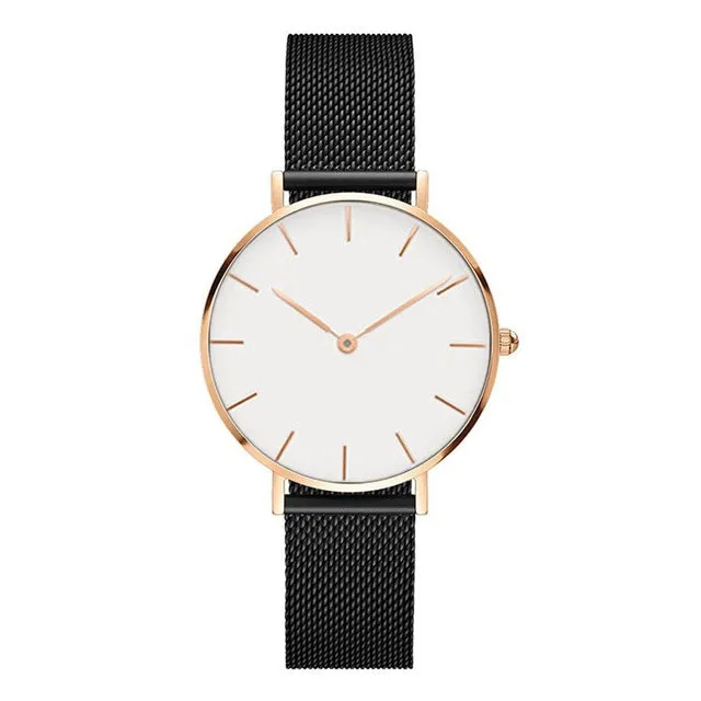 Relojes Mujer Luxury Brand Women Watches Minimalist Style Solid Dial Unisex Watch Clock Gift  Mesh Steel Strip Quartz Watch #W