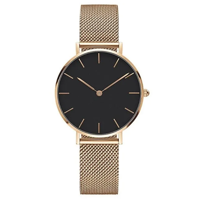 Relojes Mujer Luxury Brand Women Watches Minimalist Style Solid Dial Unisex Watch Clock Gift  Mesh Steel Strip Quartz Watch #W