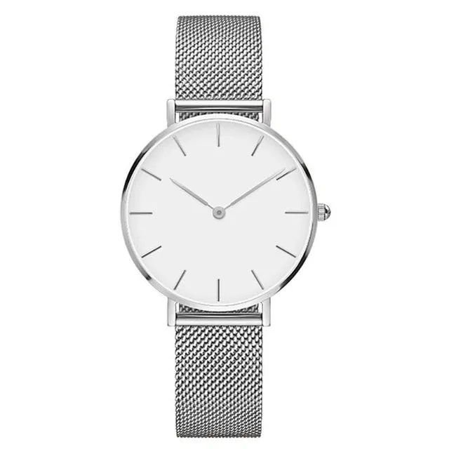 Relojes Mujer Luxury Brand Women Watches Minimalist Style Solid Dial Unisex Watch Clock Gift  Mesh Steel Strip Quartz Watch #W