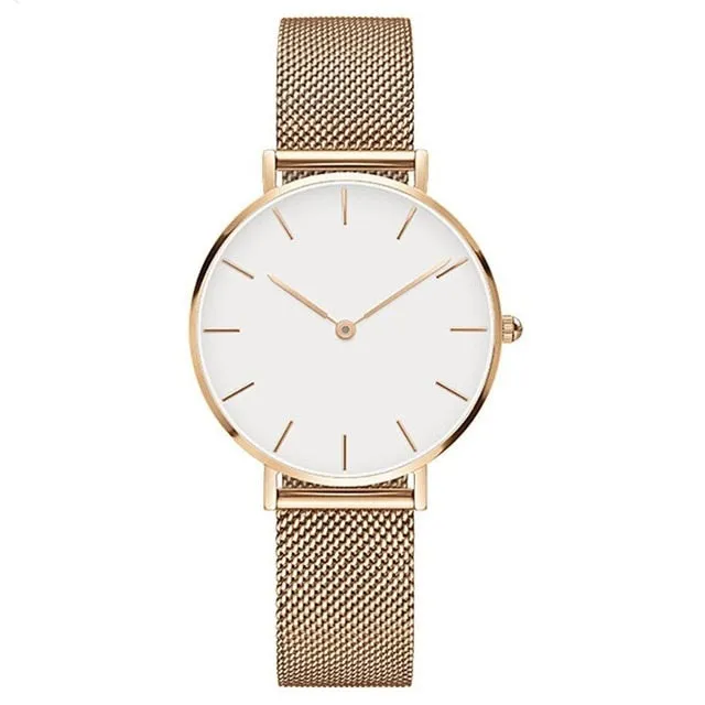 Relojes Mujer Luxury Brand Women Watches Minimalist Style Solid Dial Unisex Watch Clock Gift  Mesh Steel Strip Quartz Watch #W