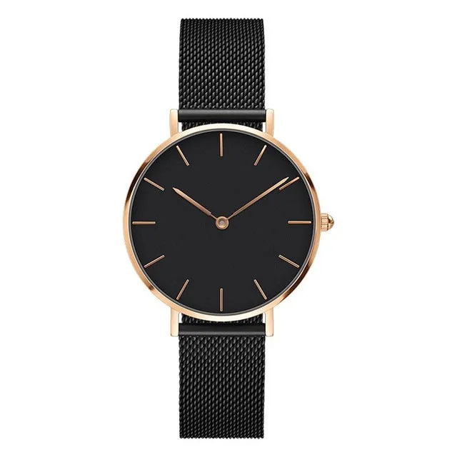 Relojes Mujer Luxury Brand Women Watches Minimalist Style Solid Dial Unisex Watch Clock Gift  Mesh Steel Strip Quartz Watch #W