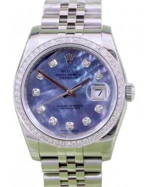 Rolex Datejust 116200 Blue Mother of Pearl Diamond Dial Bezel Stainless Steel Jubilee 36mm - NEW