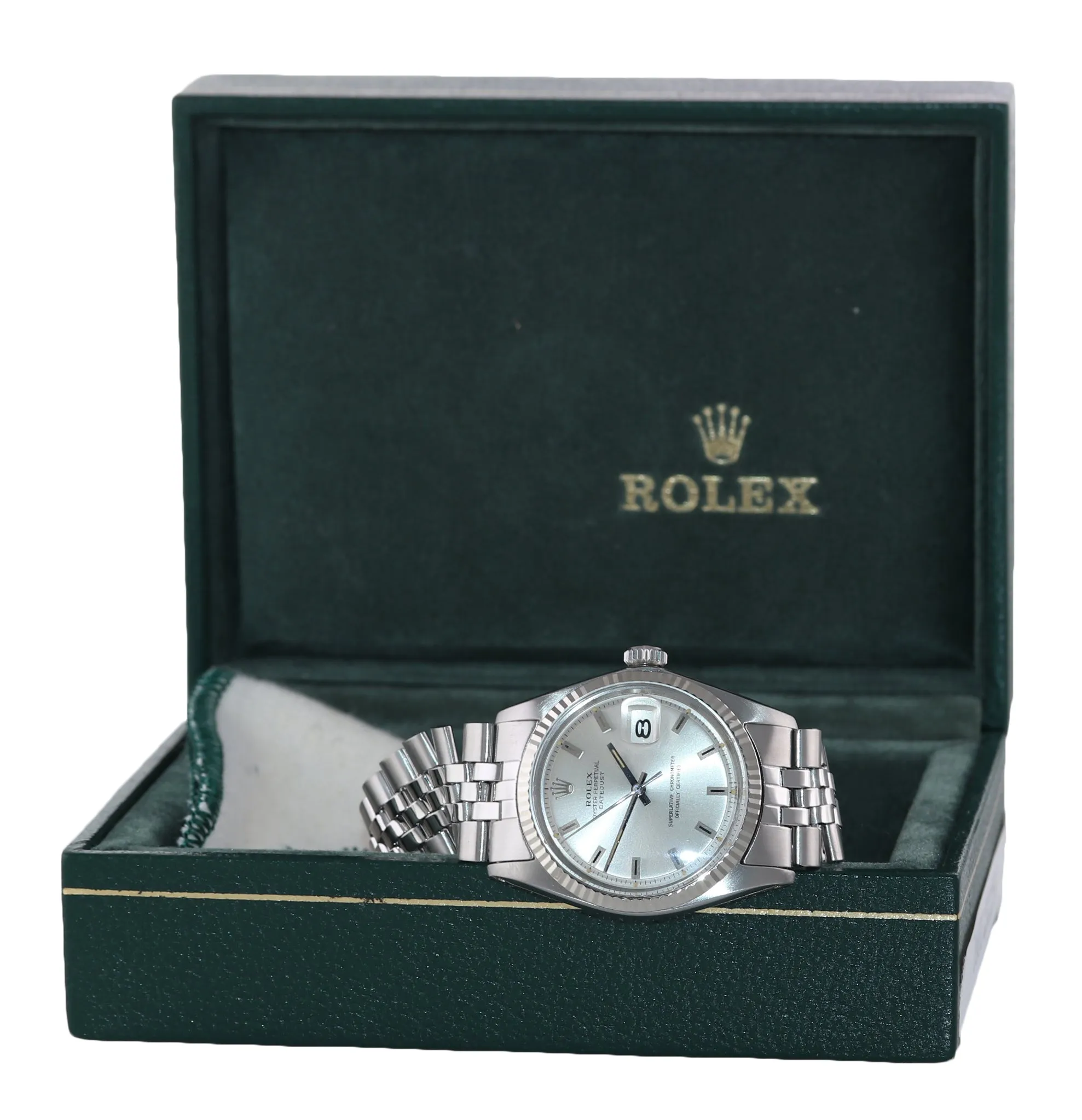 Rolex DateJust 1601 Steel Silver Pie Pan Silver Dial Jubilee Watch Box