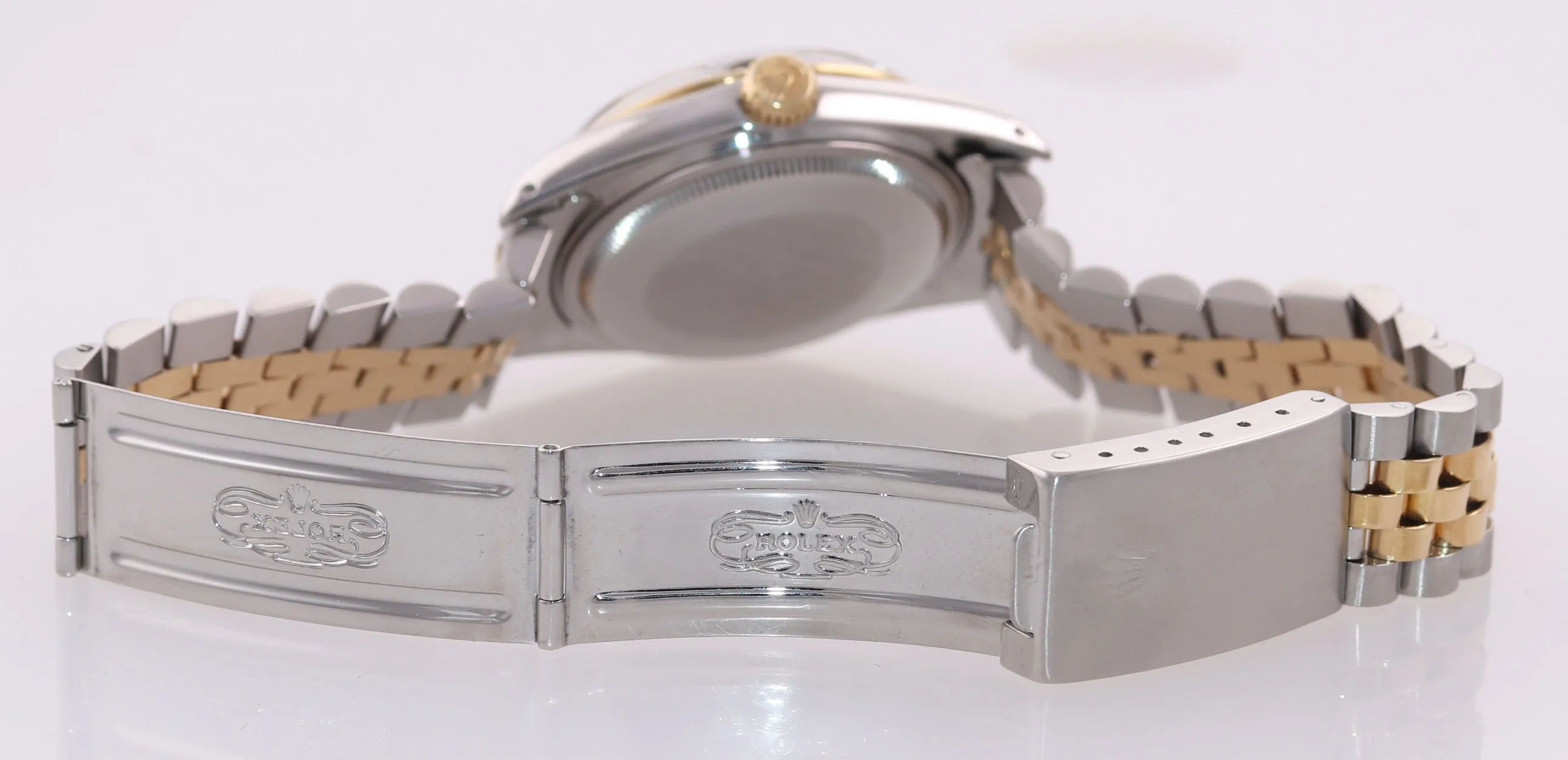 Rolex DateJust 16013 Two Tone 18k Gold Steel Jubilee Black Stick Watch Box
