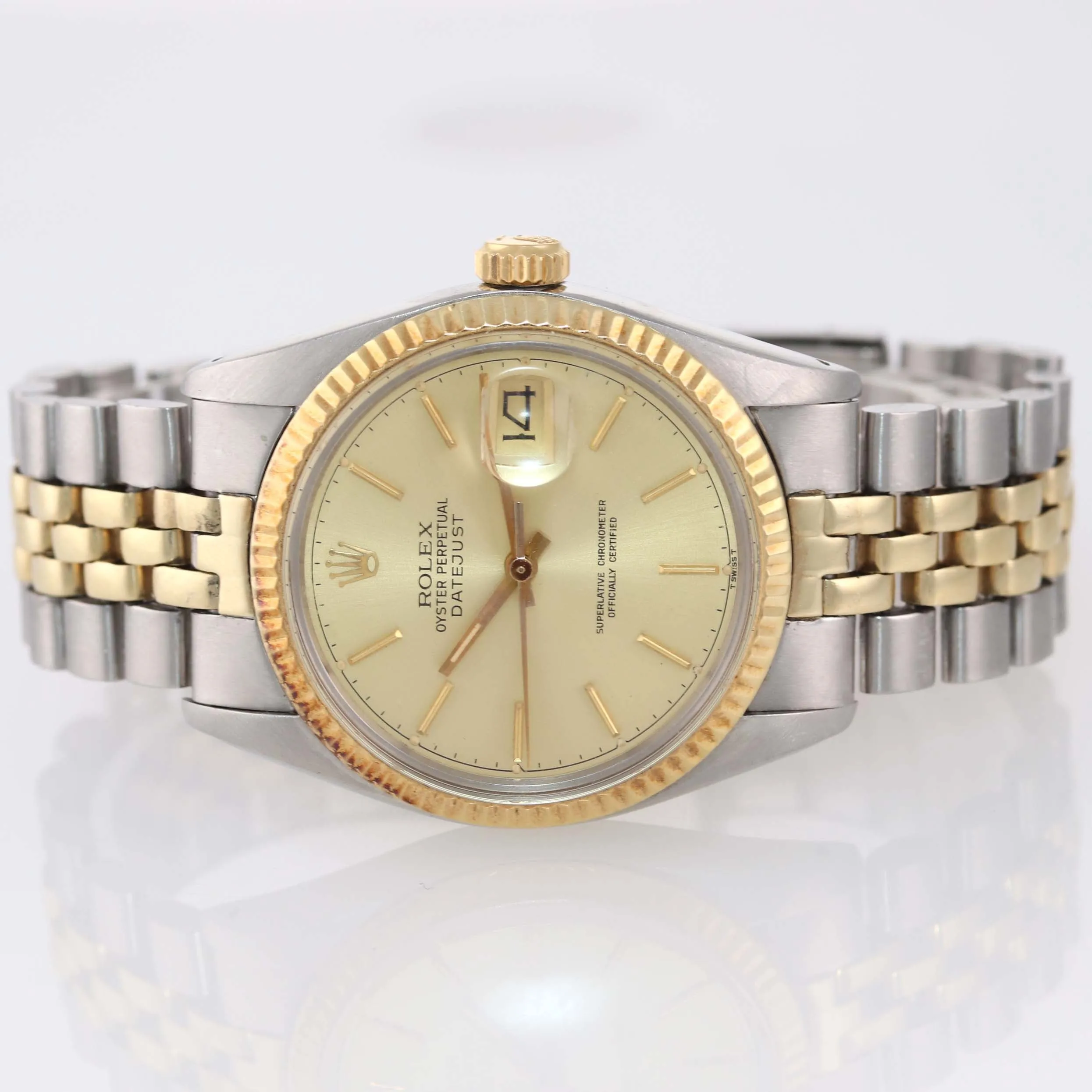Rolex DateJust 16013 Two-Tone 18k Gold Steel Jubilee Champagne Dial Watch