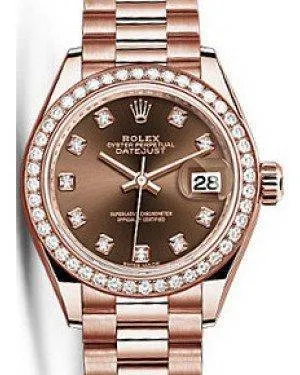 Rolex Datejust 28 279135 Chocolate Diamond Markers & Bezel Rose Gold President - NEW