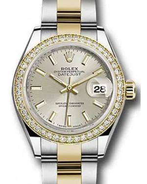 Rolex Datejust 28MM 279383 Silver Index Diamond Bezel Yellow Gold & Stainless Steel Oyster - NEW
