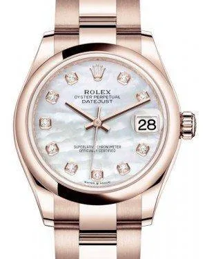 Rolex Datejust 31MM Lady Midsize Rose Gold White Mother of Pearl Diamond Dial & Smooth Domed Bezel Oyster Bracelet 278245 - NEW