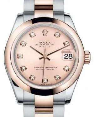 Rolex Datejust 31MM Lady Midsize Rose Gold/Steel Pink Diamond Dial & Smooth Domed Bezel Oyster Bracelet 178241 - NEW