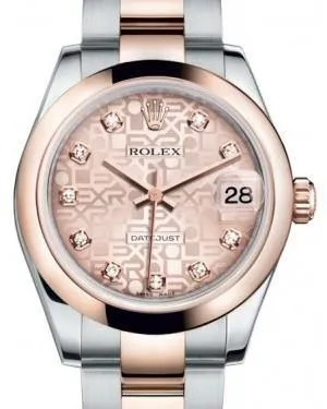 Rolex Datejust 31MM Lady Midsize Rose Gold/Steel Pink Jubilee Diamond Dial & Smooth Domed Bezel Oyster Bracelet 178241 - NEW