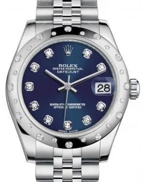 Rolex Datejust 31MM Lady Midsize White Gold/Steel Blue Diamond Dial & Diamond Set Domed Bezel Jubilee Bracelet 178344 - NEW