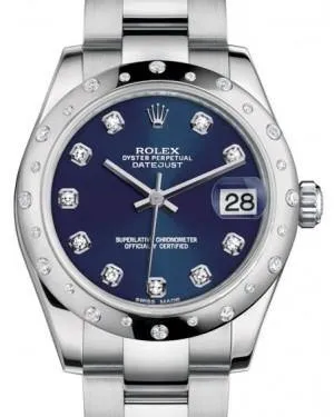 Rolex Datejust 31MM Lady Midsize White Gold/Steel Blue Diamond Dial & Diamond Set Domed Bezel Oyster Bracelet 178344 - NEW