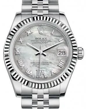 Rolex Datejust 31MM Lady Midsize White Gold/Steel White Mother of Pearl Roman Diamond VI Dial & Fluted Bezel Jubilee Bracelet 178274 - NEW