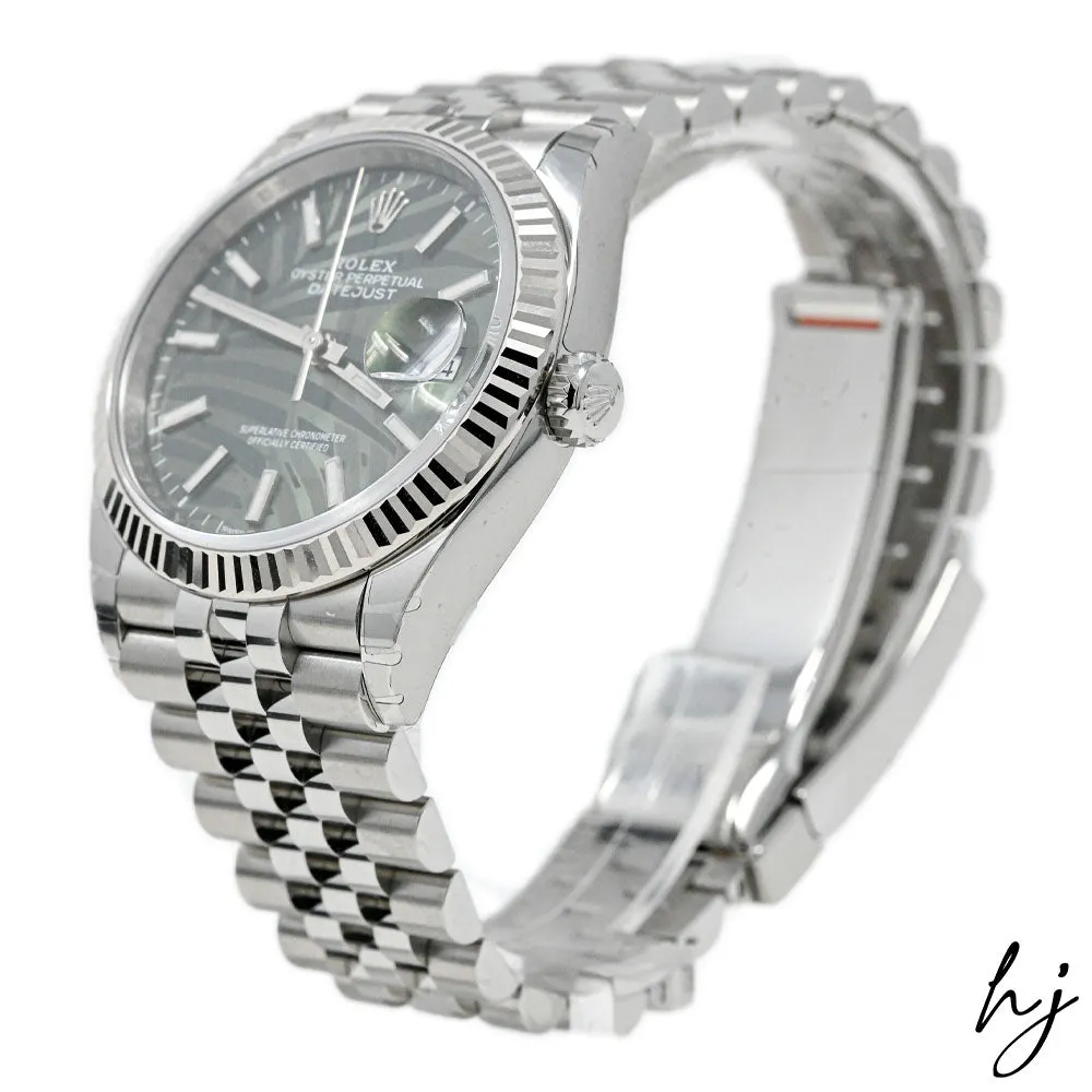 Rolex Datejust 36 Stainless Steel Datejust 36mm Olive Green Palm Motif Stick Dial Watch Reference #: 126234