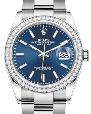 Rolex Datejust 36 White Gold/Steel Blue Index Dial & Diamond Bezel Oyster Bracelet 126284RBR
