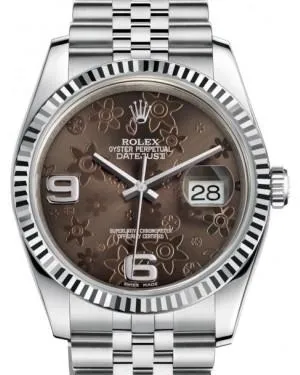 Rolex Datejust 36 White Gold/Steel Bronze Floral Motif Arabic Dial & Fluted Bezel Jubilee Bracelet 116234