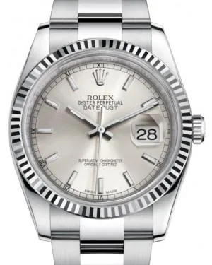 Rolex Datejust 36 White Gold/Steel Silver Index Dial & Fluted Bezel Oyster Bracelet 116234
