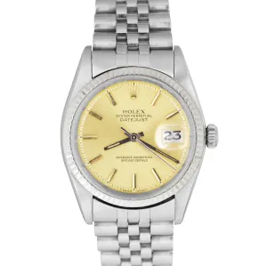 Rolex DateJust 36mm 1601 Stainless Champagne Fluted White Gold Jubilee Watch