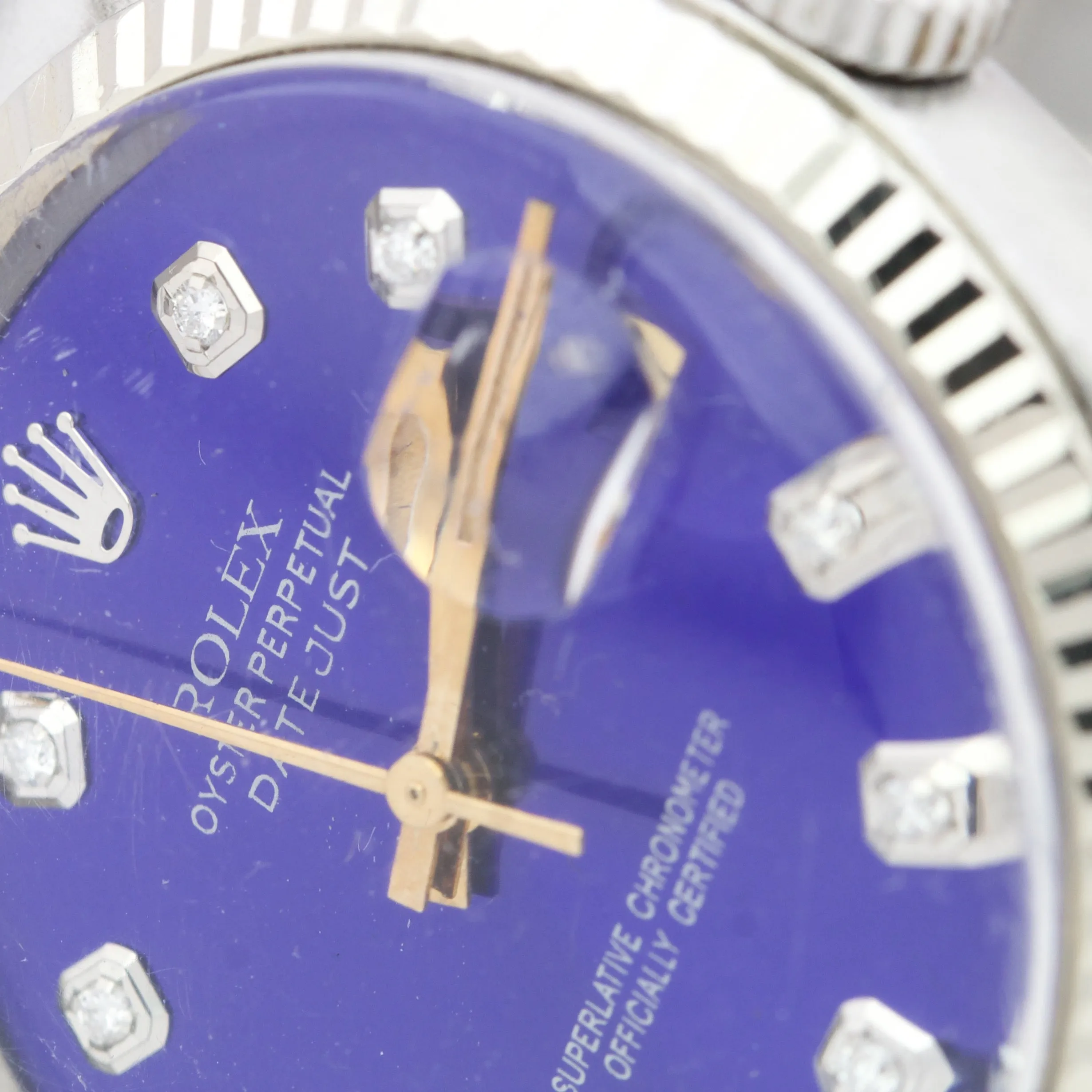 Rolex DateJust 36mm 16014 Blue Diamond Dial Jubilee 18K White Gold Steel Watch