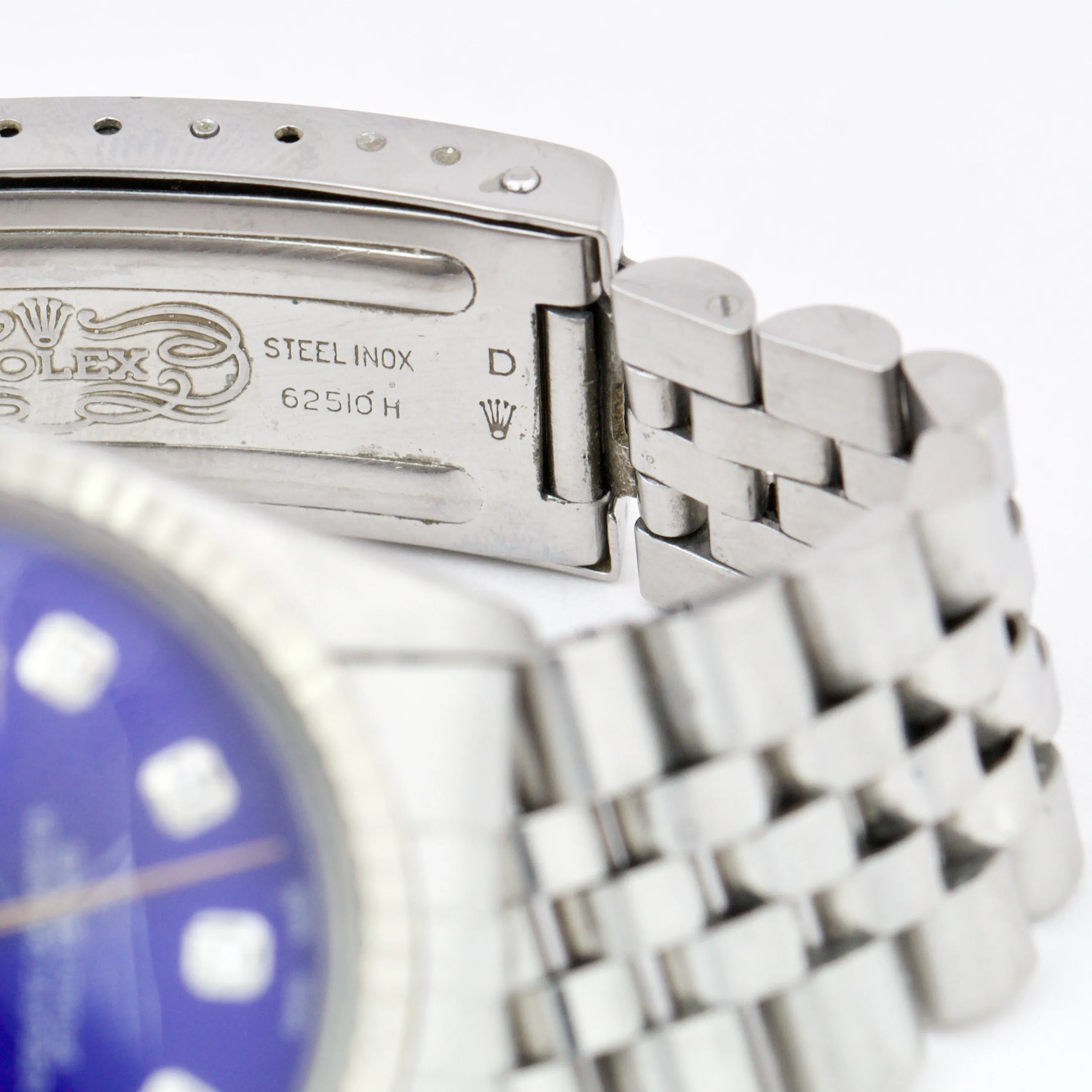 Rolex DateJust 36mm 16014 Blue Diamond Dial Jubilee 18K White Gold Steel Watch