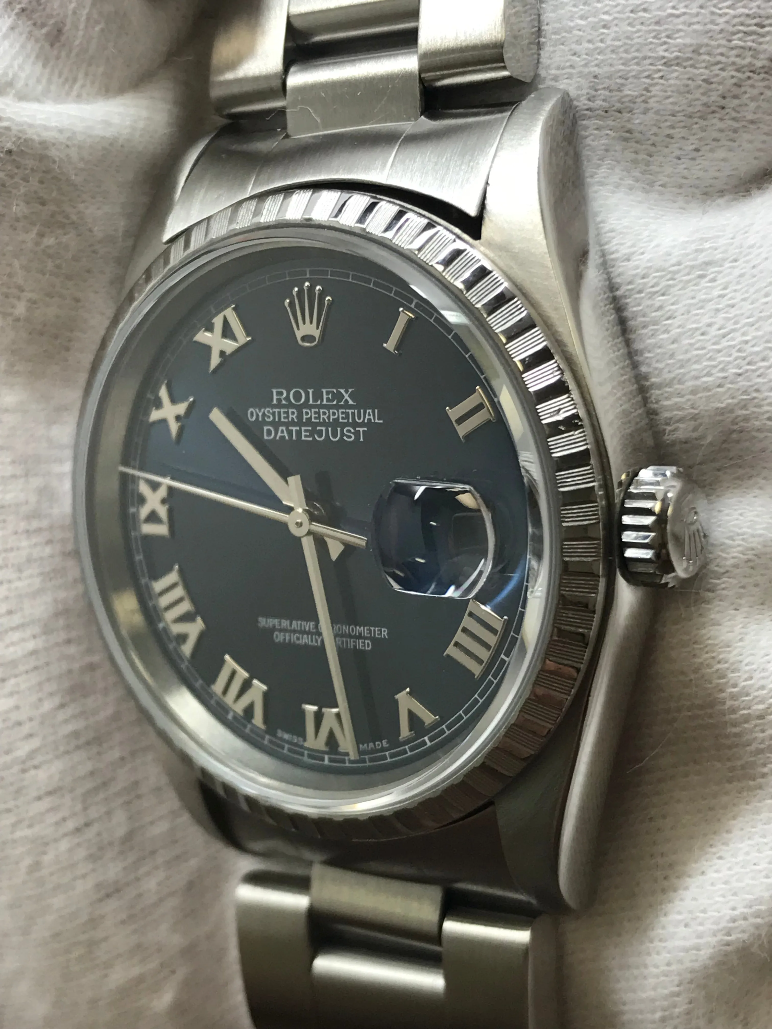 Rolex Datejust 36mm 16220 Blue Roman Dial Automatic Watch