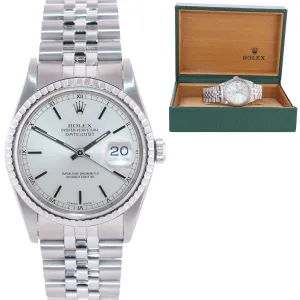 Rolex DateJust 36mm 16220 Steel Silver Stick Jubilee Band Date Watch