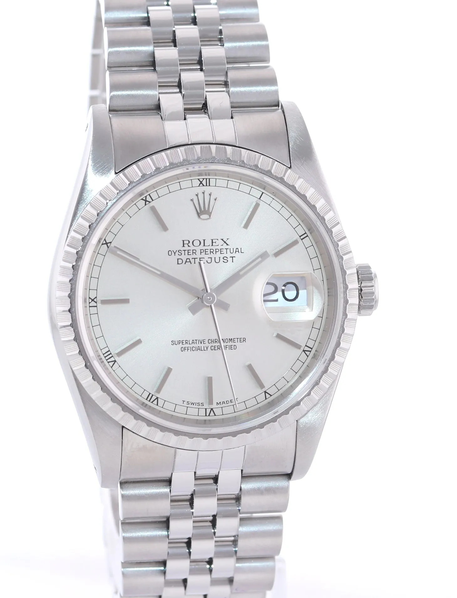 Rolex DateJust 36mm 16220 Steel Silver Stick Jubilee Band Date Watch