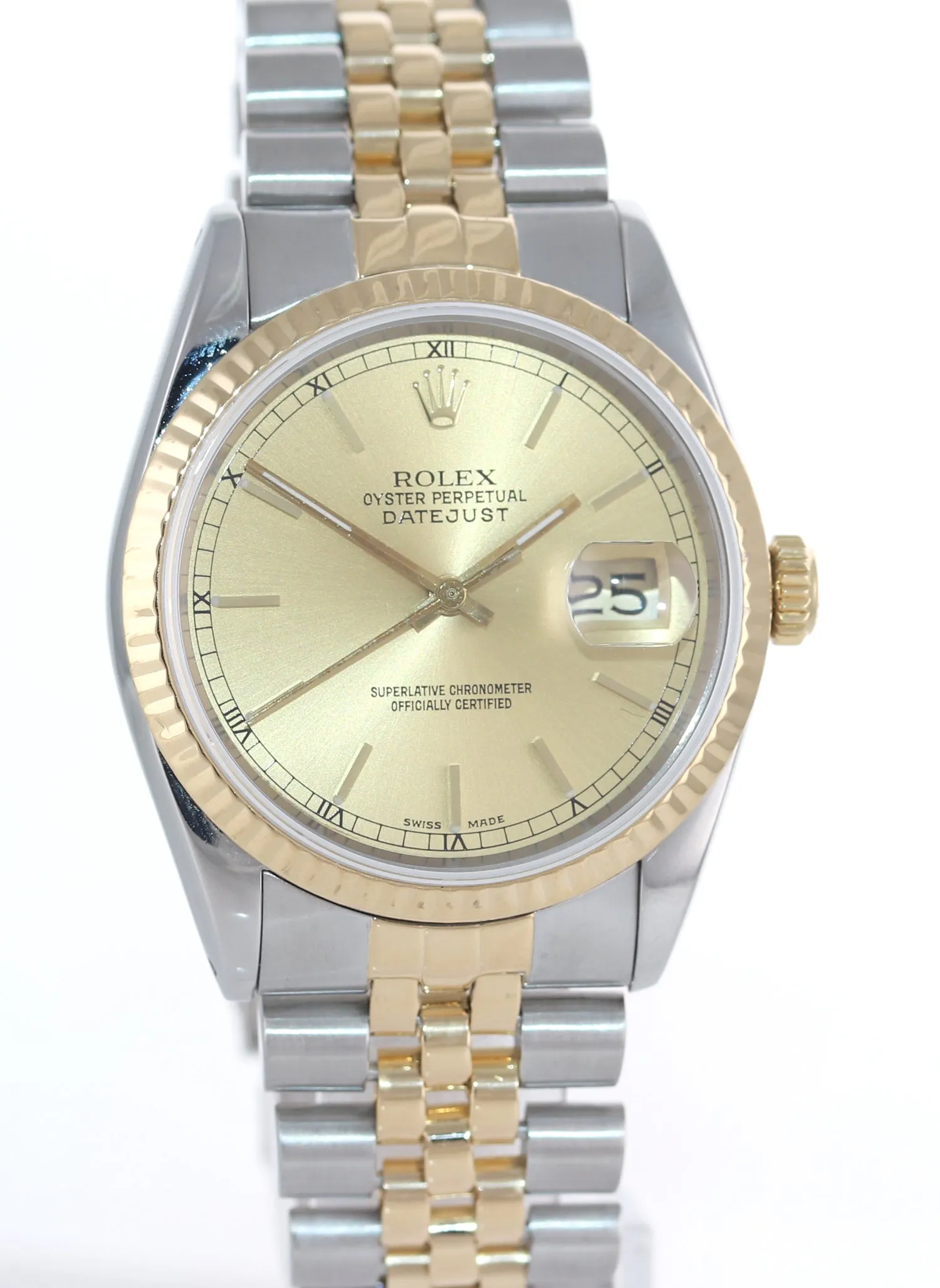 Rolex DateJust 36mm 16233 Two Tone Gold Steel Champagne Jubilee Watch Box