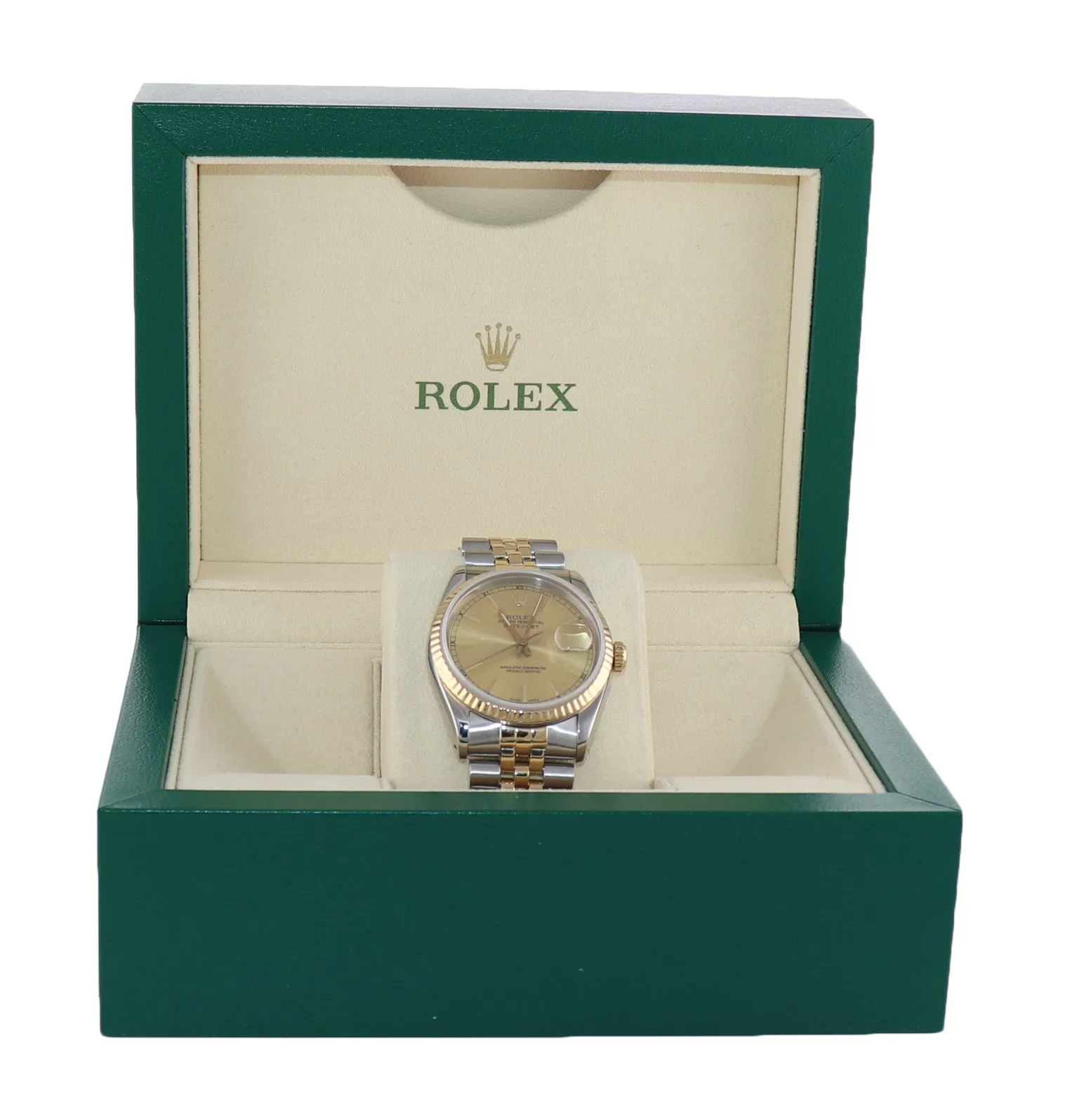 Rolex DateJust 36mm 16233 Two Tone Gold Steel Champagne Jubilee Watch Box