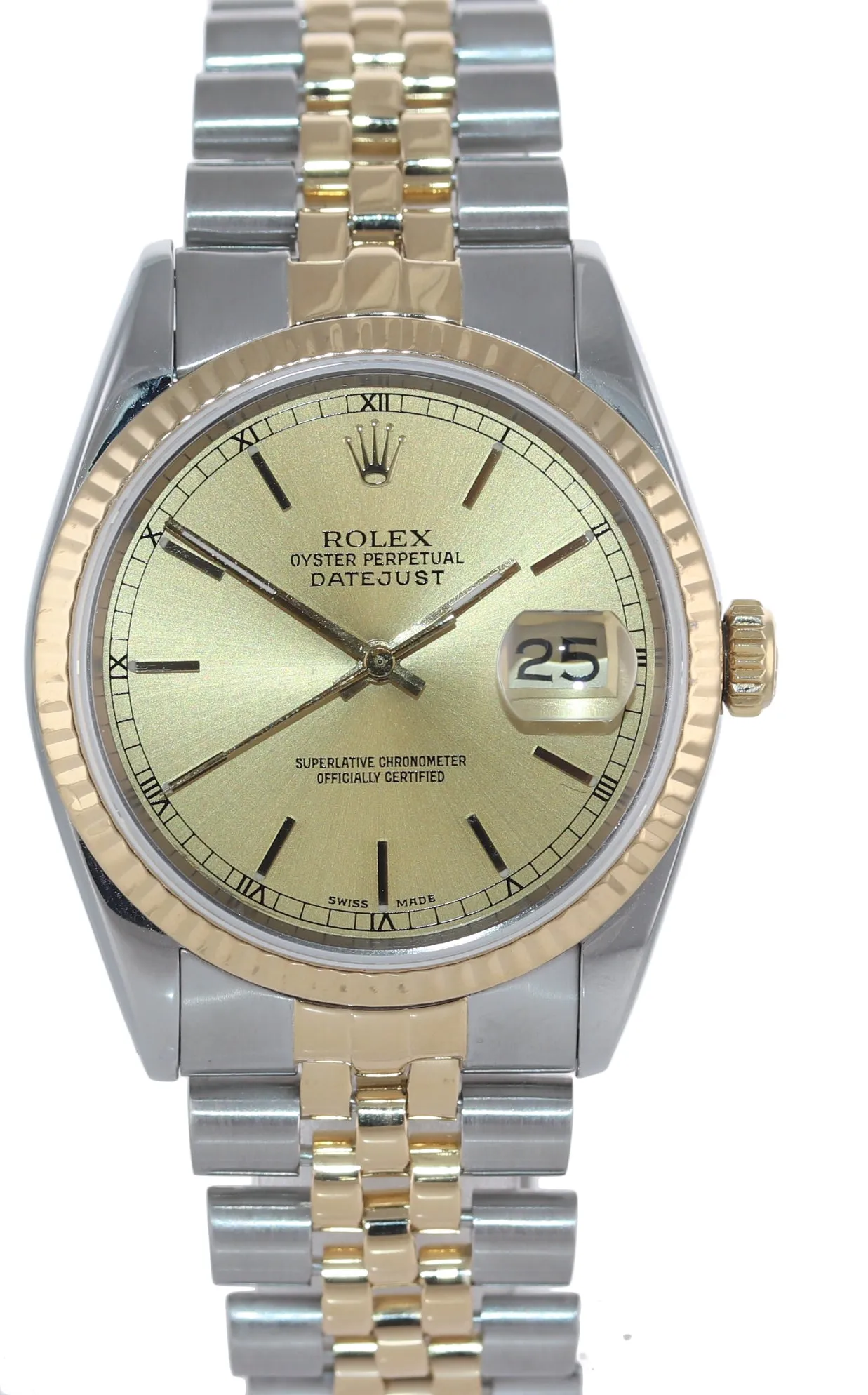 Rolex DateJust 36mm 16233 Two Tone Gold Steel Champagne Jubilee Watch Box