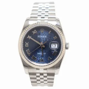 Rolex Datejust 36mm Stainless Blue Roman Jubilee Dial Watch Reference# 116234