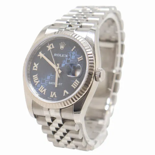 Rolex Datejust 36mm Stainless Blue Roman Jubilee Dial Watch Reference# 116234