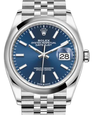 Rolex Datejust 36MM Stainless Steel Blue Index Dial & Smooth Domed Bezel Jubilee Bracelet 126200 - NEW