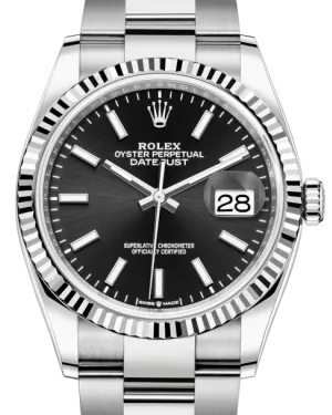 Rolex Datejust 36mm White Gold/Steel Black Index Dial & Fluted Bezel Oyster Bracelet 126234 - NEW
