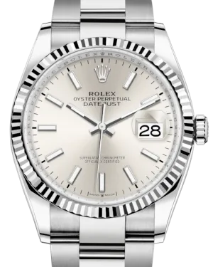 Rolex Datejust 36mm White Gold/Steel Silver Index Dial & Fluted Bezel Oyster Bracelet 126234 - NEW