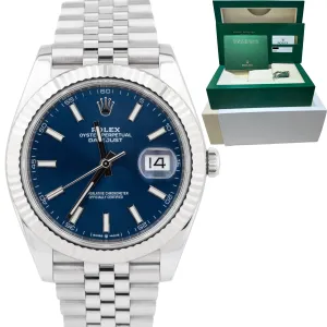 Rolex DateJust 41 Blue Fluted Stainless Steel Jubilee Watch 126334 BOX CARD