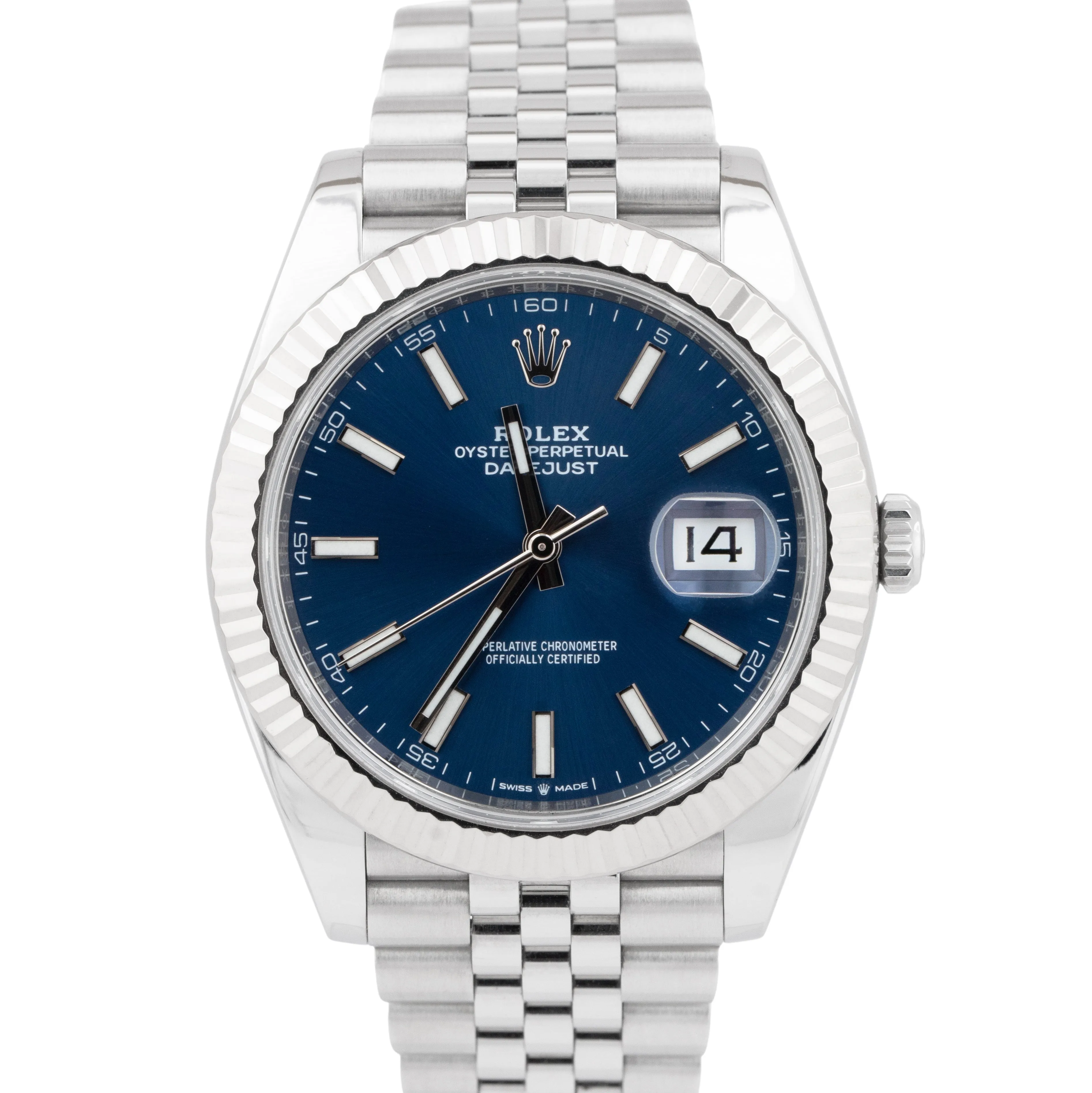 Rolex DateJust 41 Blue Fluted Stainless Steel Jubilee Watch 126334 BOX CARD