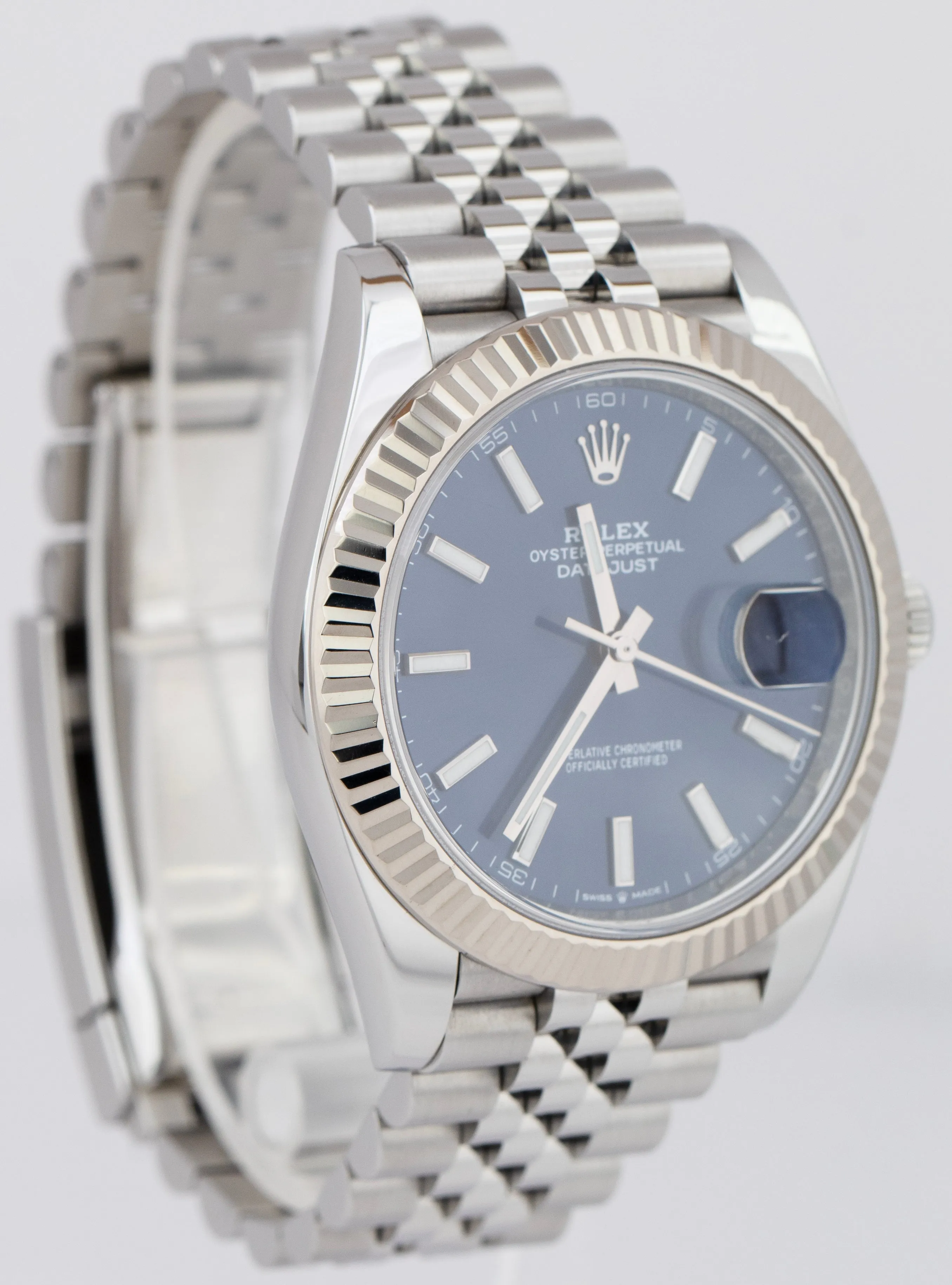 Rolex DateJust 41 Blue Fluted Stainless Steel Jubilee Watch 126334 BOX CARD