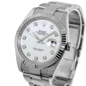 Rolex Datejust II 41mm Stainless Steel Mother of Pearl Diamond Dial 18K White Gold Fluted Bezel 126334