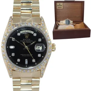 Rolex Day-Date President 36mm 1803 Black Diamond Bezel Lug 18K Yellow Gold Watch