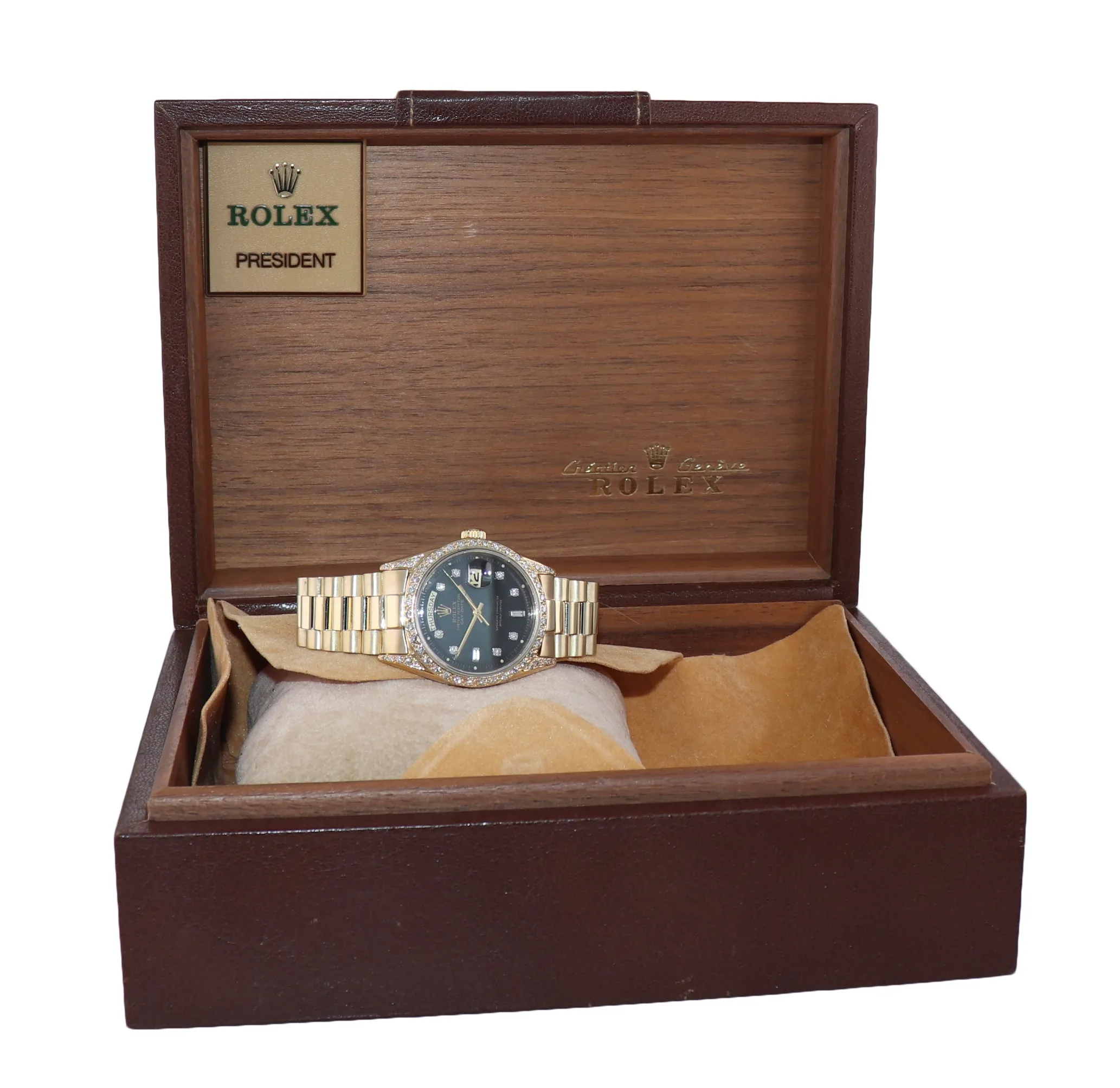 Rolex Day-Date President 36mm 1803 Black Diamond Bezel Lug 18K Yellow Gold Watch