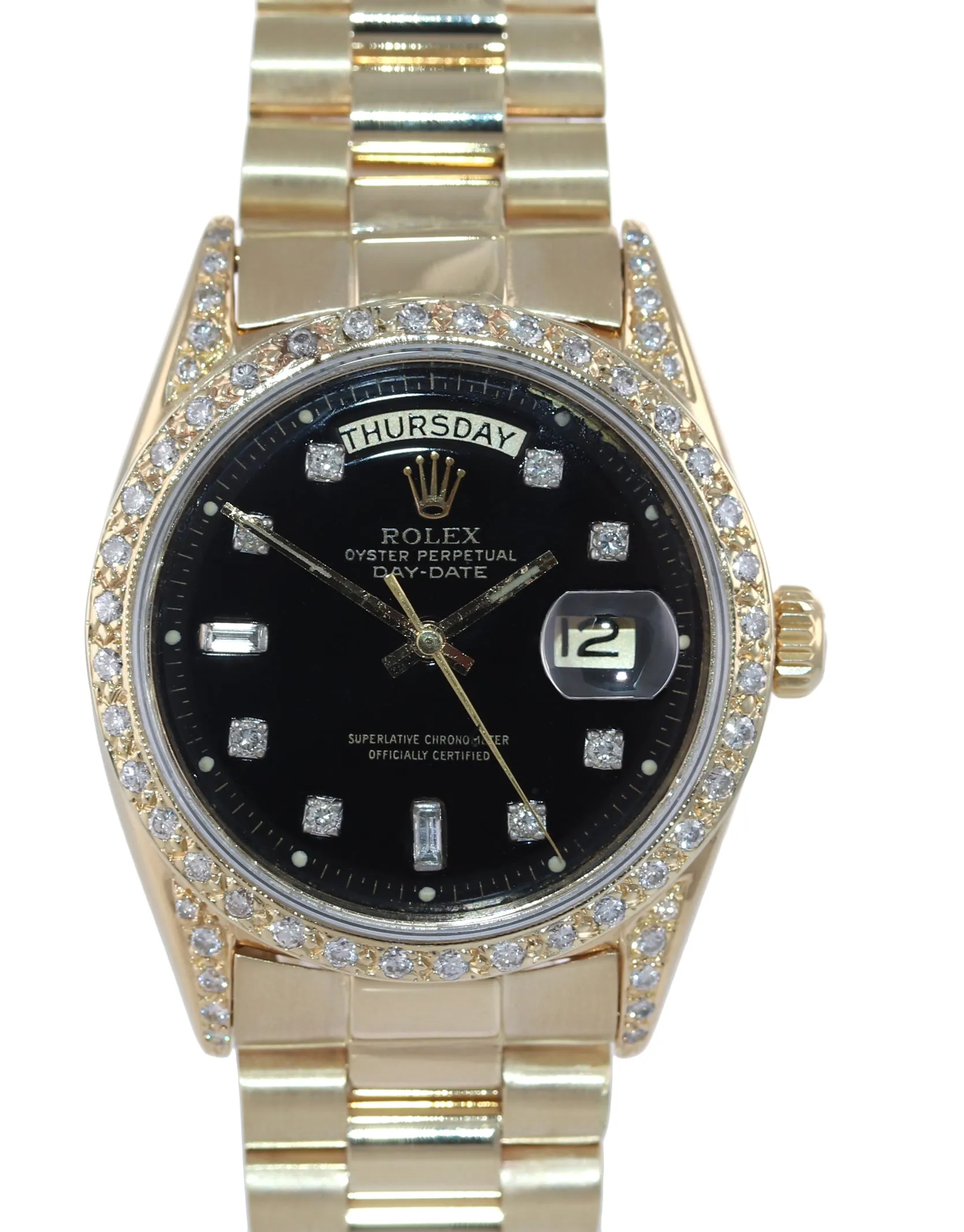 Rolex Day-Date President 36mm 1803 Black Diamond Bezel Lug 18K Yellow Gold Watch