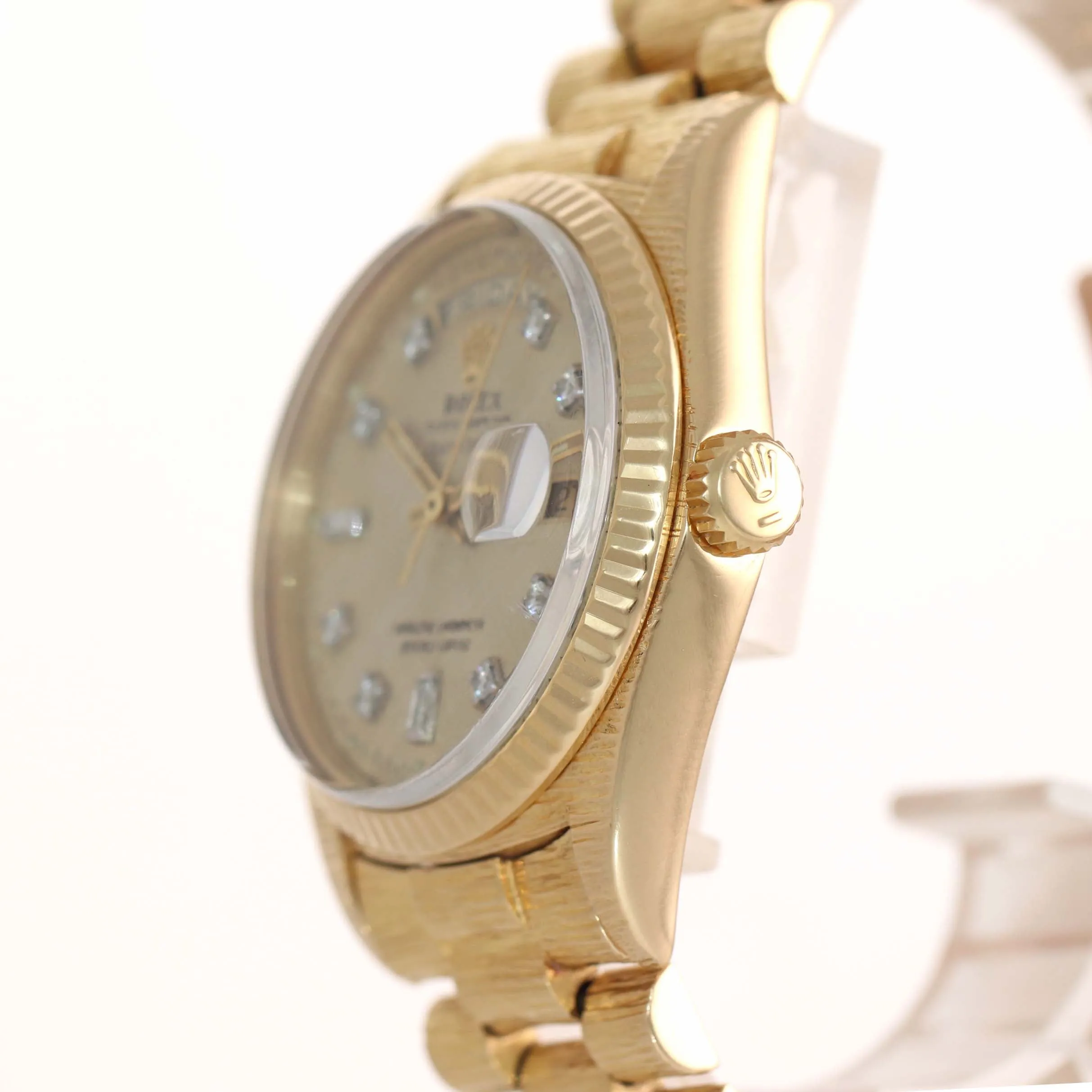Rolex Day-Date President Champagne Diamond Dial 1803 Florentine Bark 18k Watch