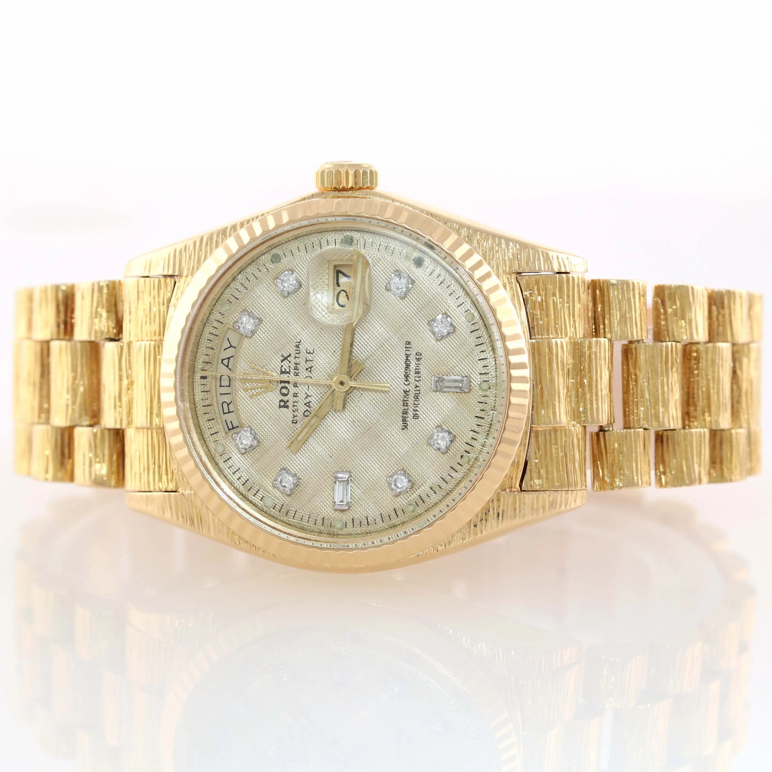 Rolex Day-Date President Champagne Diamond Dial 1803 Florentine Bark 18k Watch