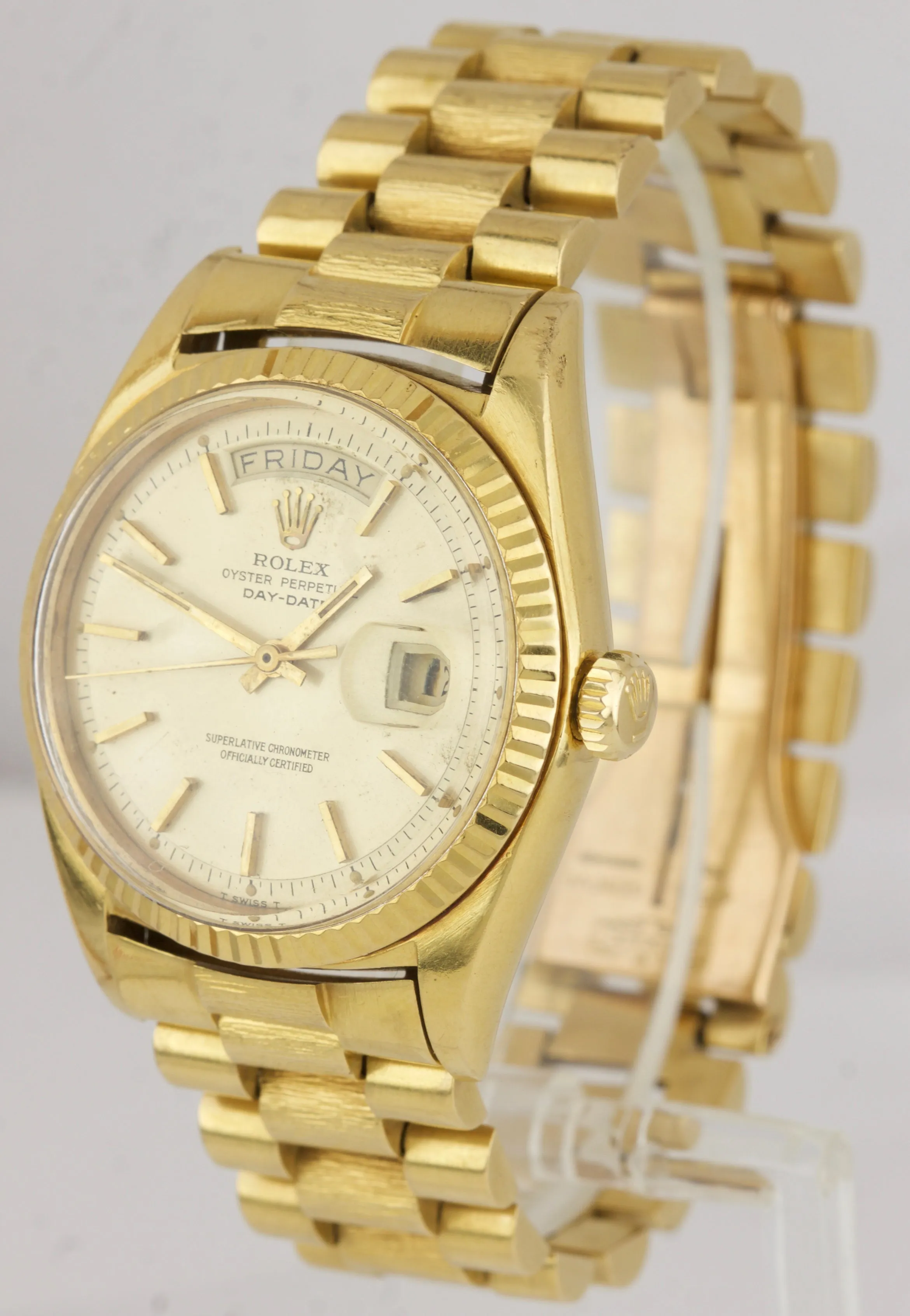 Rolex Day-Date President Pie-Pan Champagne 36mm 18K Yellow Gold Bark Watch 1803