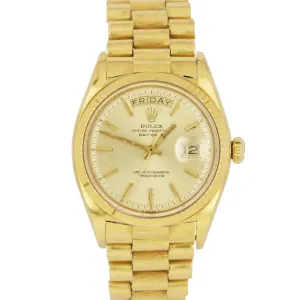 Rolex Day-Date President Pie-Pan Champagne 36mm 18K Yellow Gold Bark Watch 1803