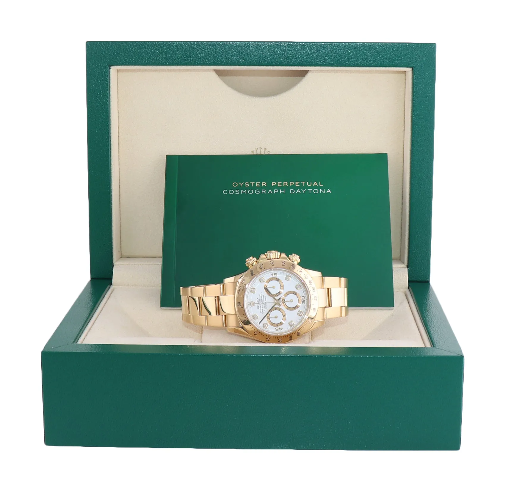 Rolex Daytona 116528 White Diamond 18K Yellow Gold 40mm Watch Box