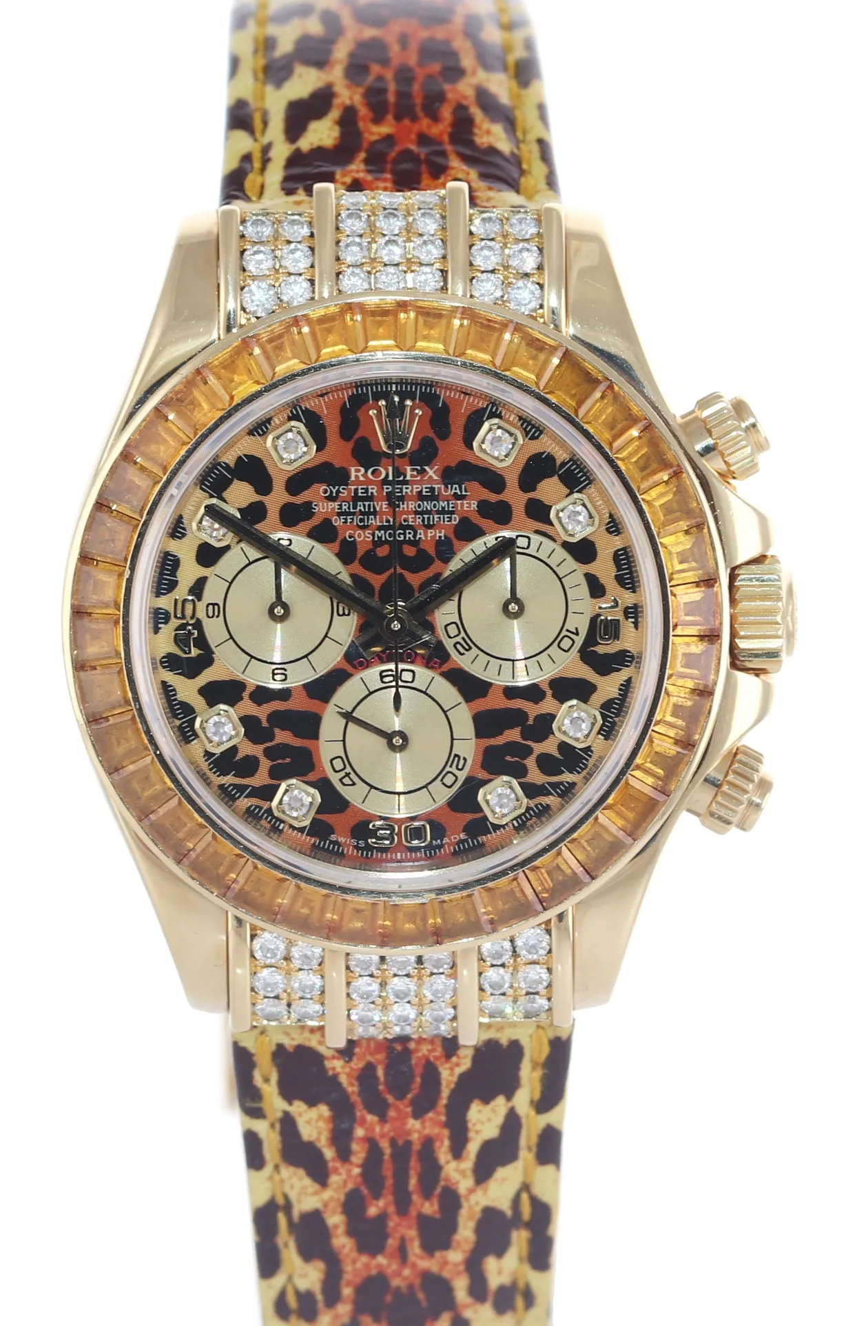 Rolex Daytona 116598SACO Yellow Gold Leather Leopard Safari Diamond Watch